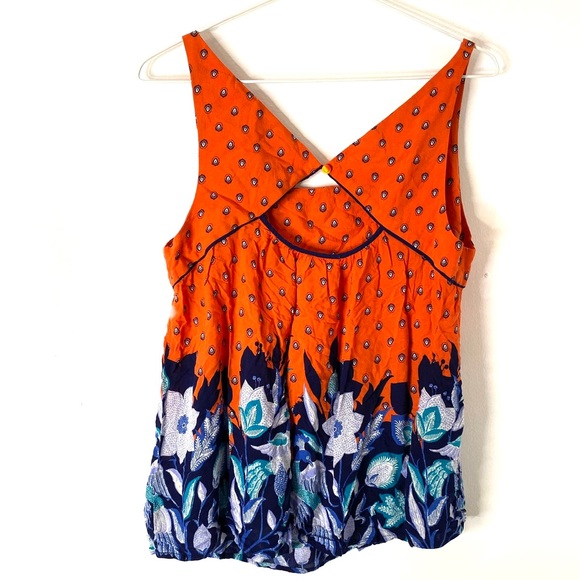 Anthropologie Maeve Orange Blue Dot Combo Boho Print Cut-Out Sleeveless Blouse - Picture 5 of 9